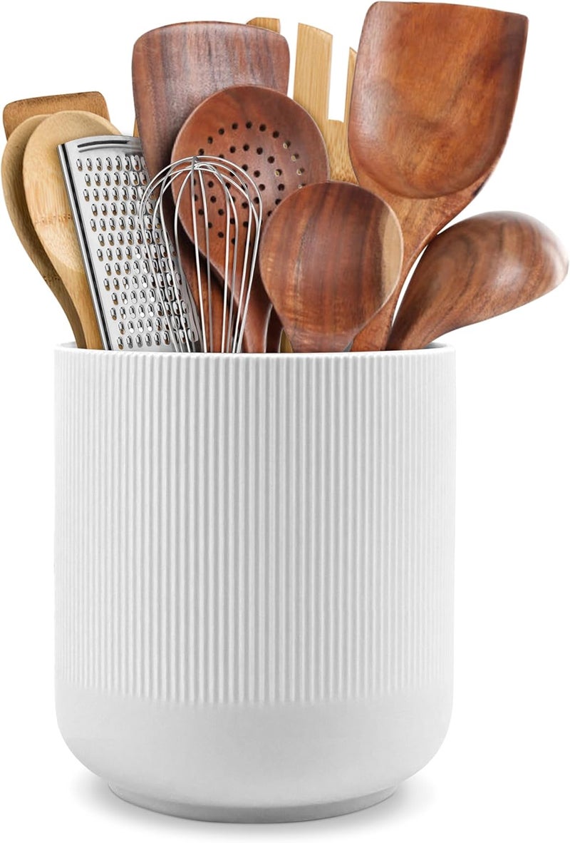 RedCall Kitchen Utensils Holder Large,Ceramic Utensil Organizer for Countertop,Morden Utensil Crock for Spoon Spatula,Home Kitchen Decor (White) - Image 1